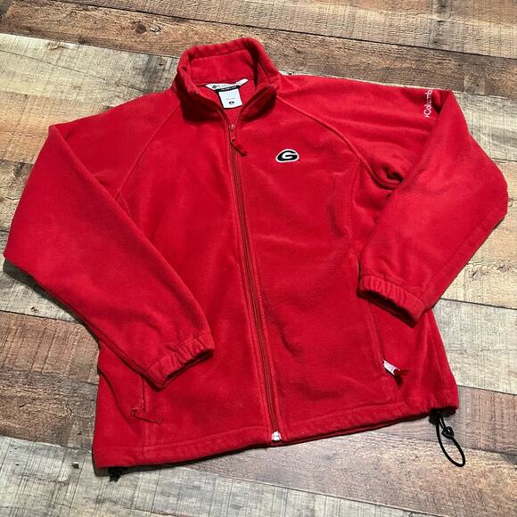 Columbia Wmn's Red Fleece UGA Georgia Dawgs Zipped Pockets Full Zip Jacket Sz M - Picture 1 of 5
